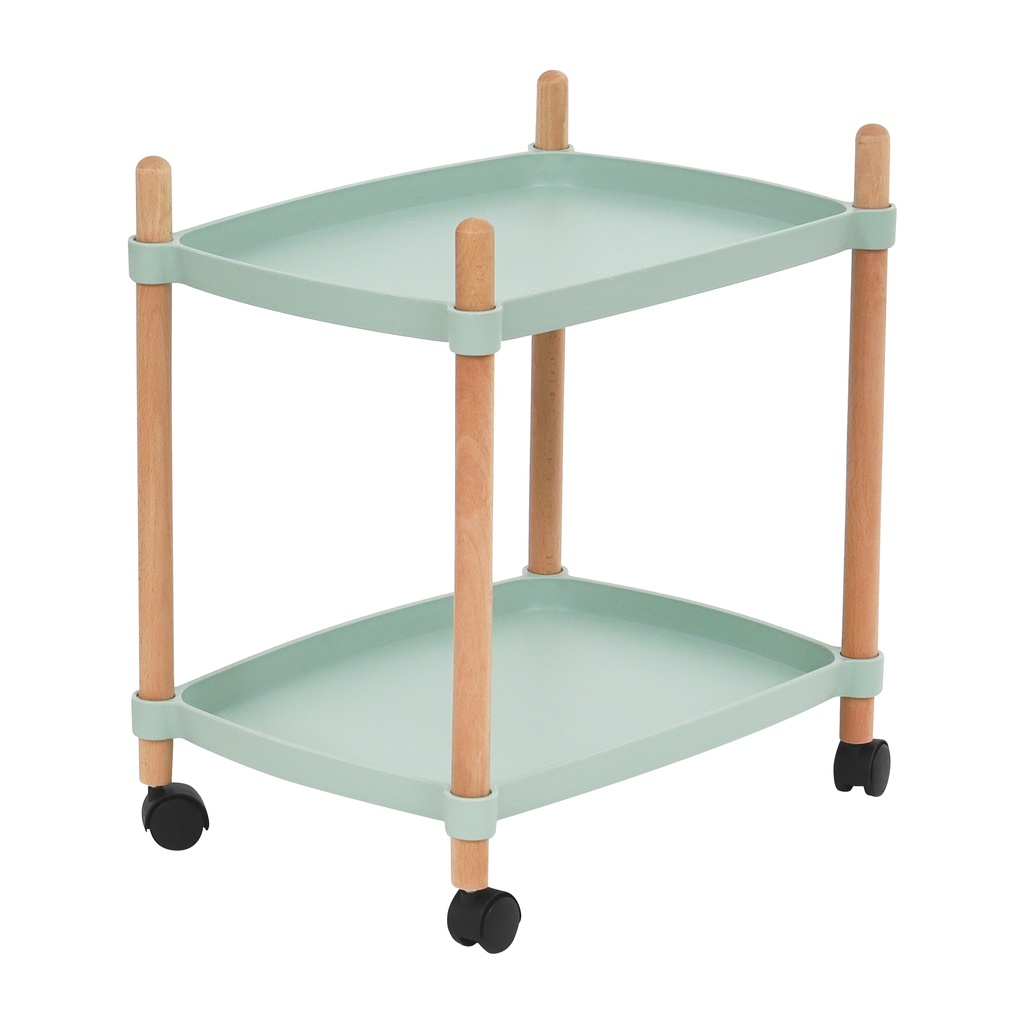 HomeBase STACKO Kệ để đồ 2 tầng bằng nhựa có bánh xe FOREST W47xD31xH52cm màu xanh lá