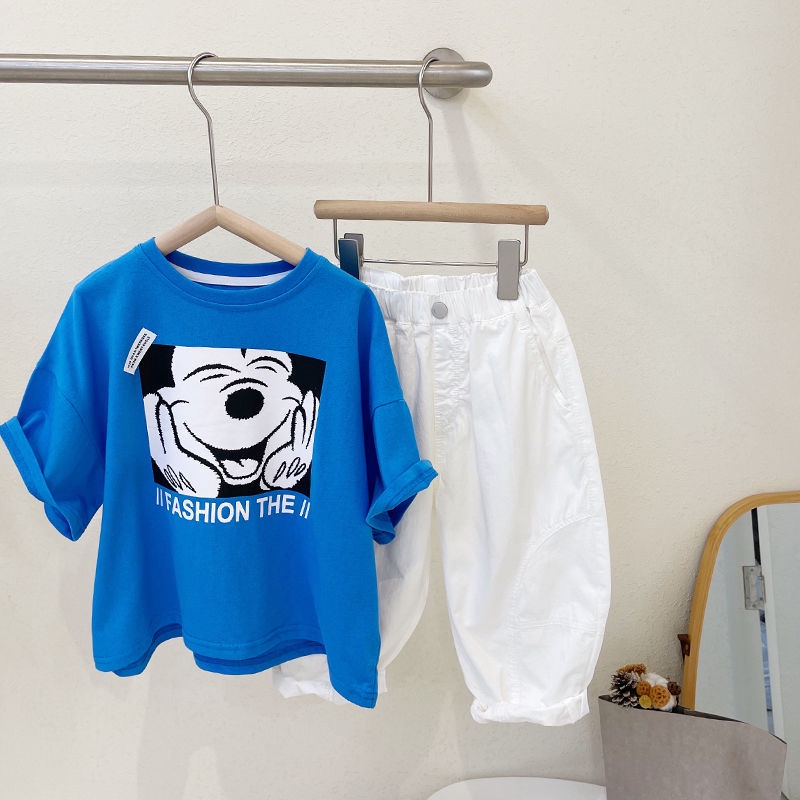 Áo Thun Cotton Tay Ngắn Cổ Tròn In Họa Tiết Hoạt Hình Mickey Dành Cho Trẻ Em