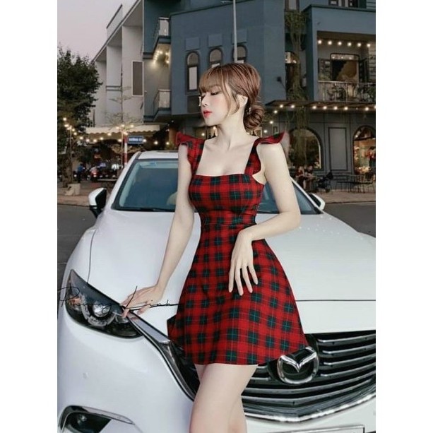 Đầm 2 dây caro cánh tiên có sẵn mút đệm ngực chất vải Kate Free Size dưới 52kg dành cho nữ | BigBuy360 - bigbuy360.vn