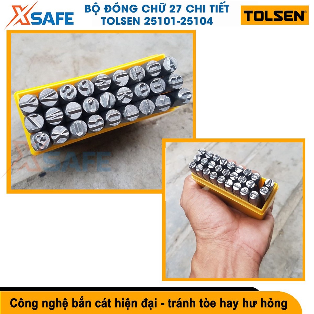 Bộ đóng chữ 27 chi tiết Tolsen thép carbon cứng cáp, gồm 26 chữ cái và 1 kí tự &amp; hộp nhựa cứng cáp tránh thất lạc[XSAFE]
