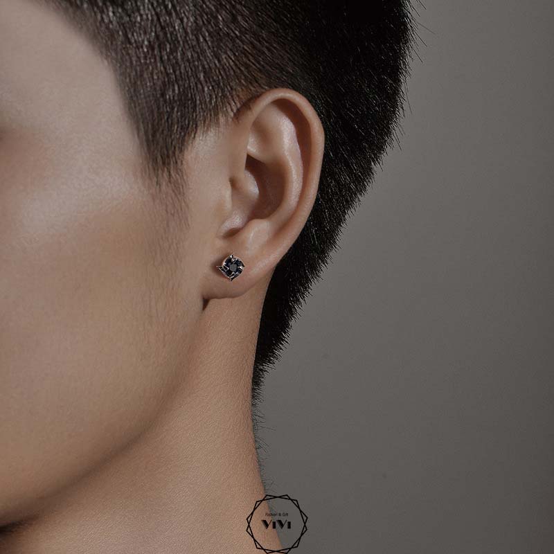 Bông tai bạc nam cỏ 4 cánh Fopetal size 4mm – khuyên tai bạc ViVi_Gift