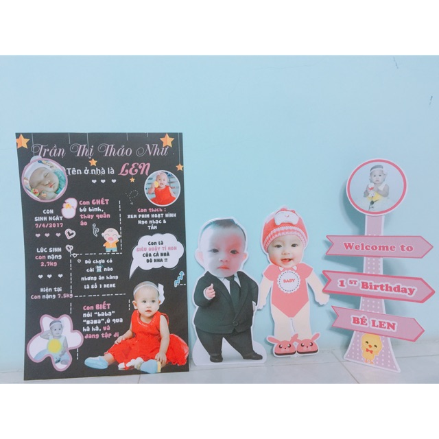 Combo phụ kiện sinh nhật 2 Chibi+Welcome+Bảng thông tin