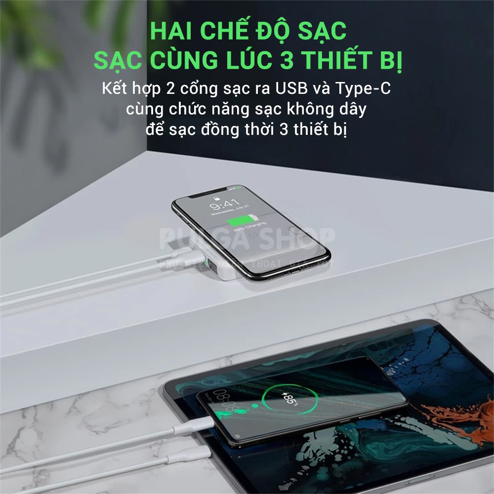 Sạc Dự Phòng Không Dây Baseus 10000mAh Hỗ Trợ Sạc Nhanh 18W PD3.0/QC 3.0 Dành Cho Iphone Samsung Xiaomi Huawei