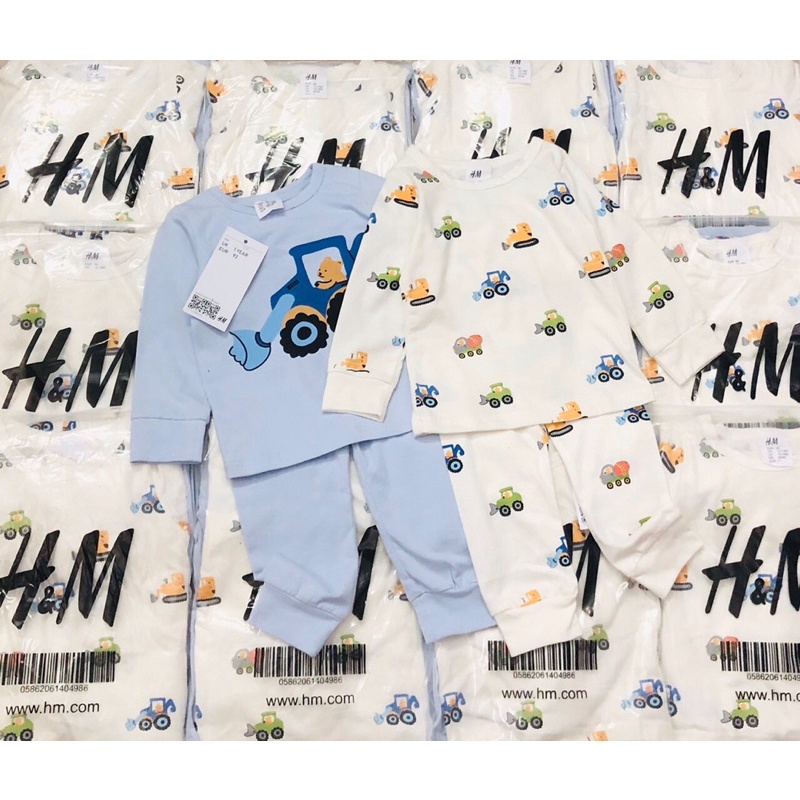 Set 2 bộ cotton dài tay bé trai hoạ tiết ô tô