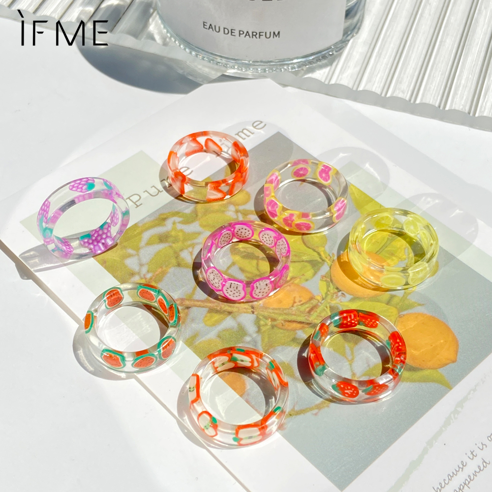 IF ME  Nhẫn Nhựa Trong Suốt Hoạ Tiết Hình Trái Cây Đáng Yêu