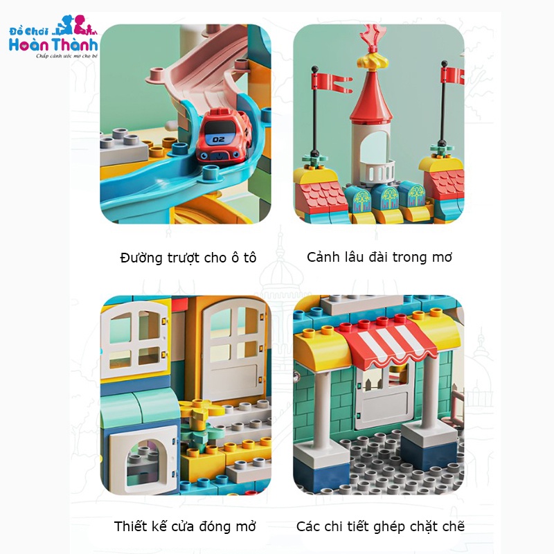 Bộ đồ chơi khối xây dựng, lắp ghép hình lâu đài trong mơ cho bé có kèm tấm đáy