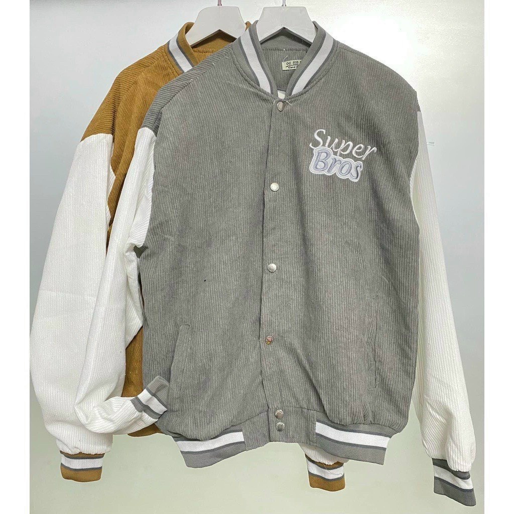 Áo Khoác Bomber Nhung Gân Nam Nữ Unisex Logo Thêu Chất 2 Lớp Dày Dặn Phong Cách Hàn Quốc (SuperBros))