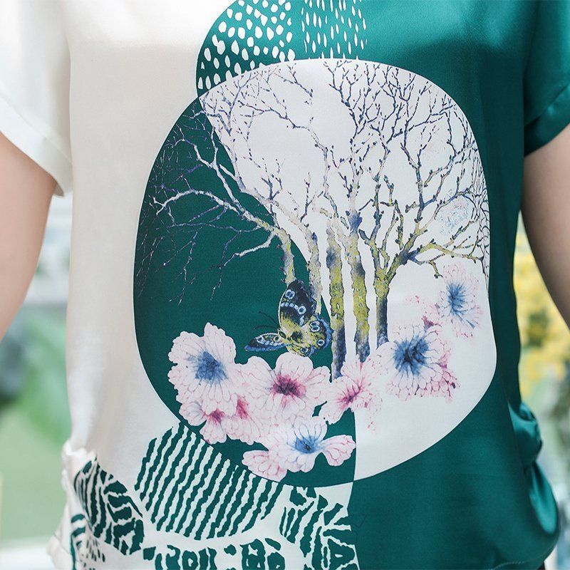 Áo Thun Ngắn Tay In Họa Tiết Phong Cách Châu Âu Thời Trang Mùa Hè Cho Nữ Trung Niên