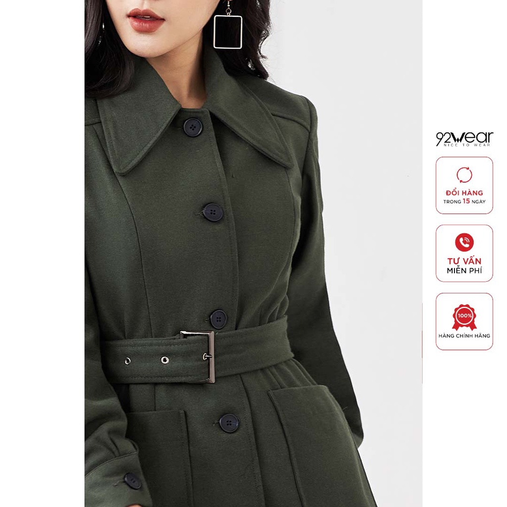 Áo khoác dạ nữ kèm đai 92WEAR, phong cách trẻ trung, dày dặn, ấm áp KDA1838