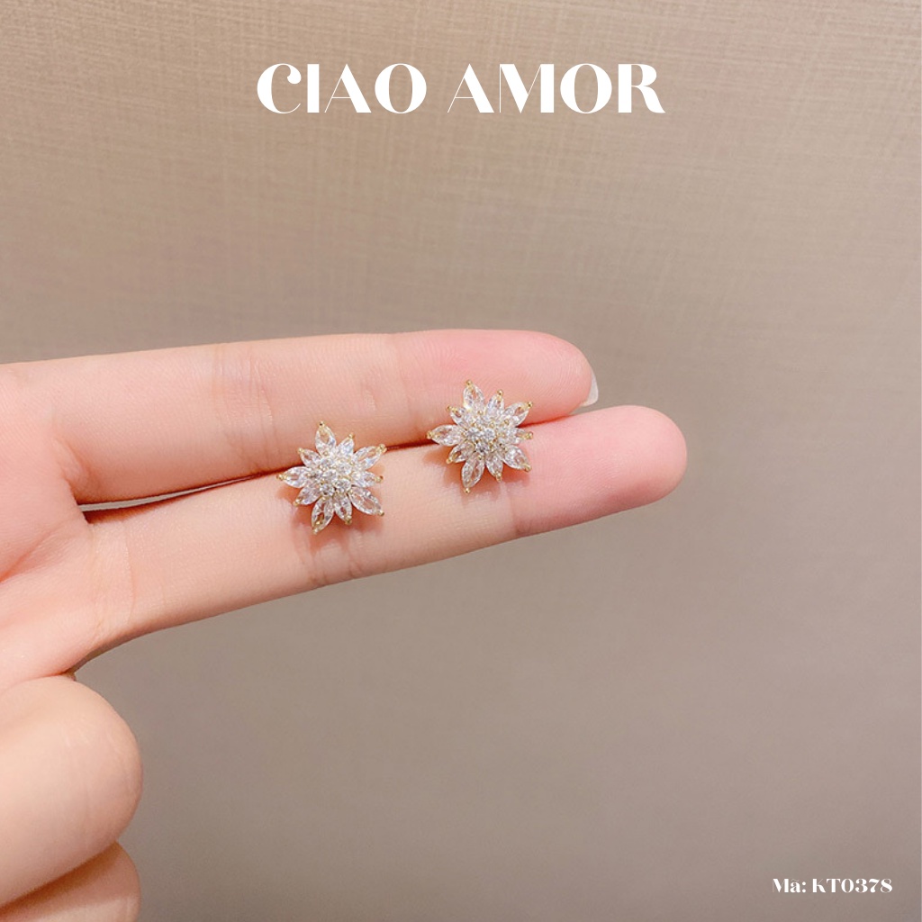Khuyên tai nữ, Bông tai nữ bạc 925 nụ hoa đính đá nhỏ Trang sức Ciao Amor - KT0378