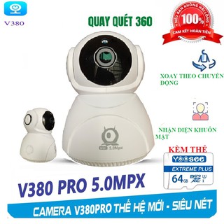 Camera V380 PRO 5.0Mpx Q8 xoay quay theo chuyển động độ phân giải (2536×1440) KÈM THẺ NHỚ 64GB
