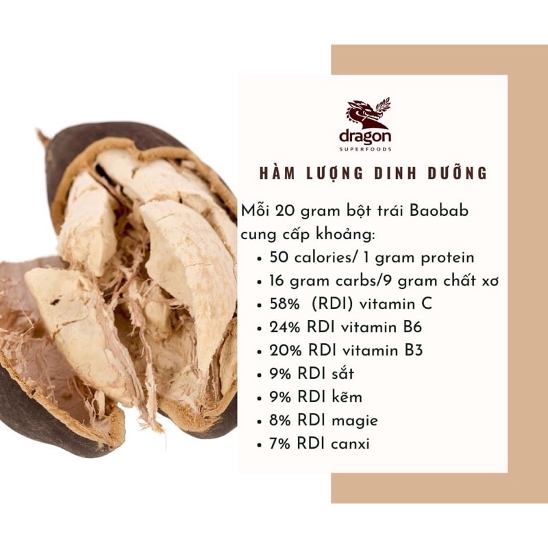 Bột BaoBab Hữu Cơ Dragon Superfoods 100g