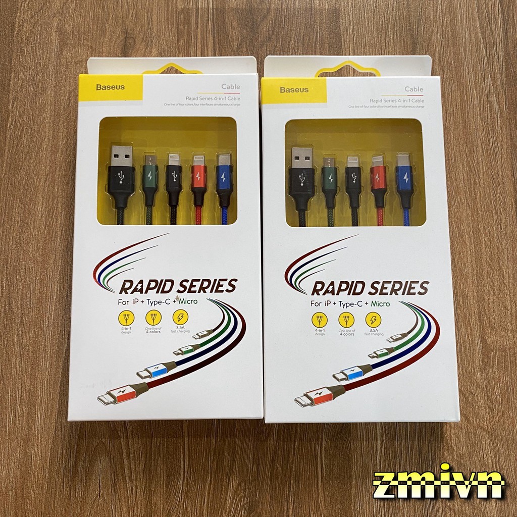 Dây cáp sạc Baseus 4 in 1 Type-C, 2 Lighning, Micro USB, cho iPhone/ iPad