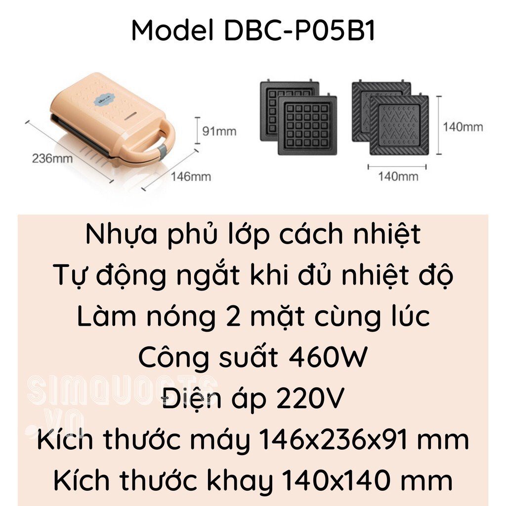 [BH 12 Tháng] Máy Nướng Bánh Mì Kẹp Nướng Bánh Sandwich Làm Bánh Waffle, Rán Trứng Xúc Xích Bear DBC-P06N2