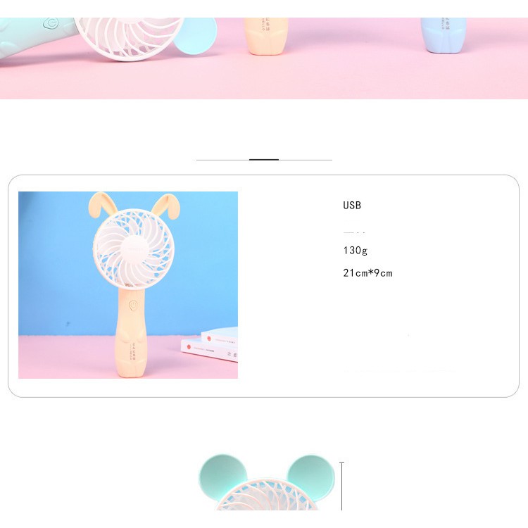 Quạt cầm tay sạc pin usb hình tai thỏ có đèn | BigBuy360 - bigbuy360.vn
