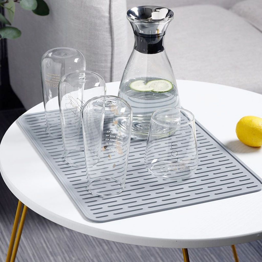 Tấm đệm silicone úp chén đĩa dụng cụ ăn uống ráo nước chịu nhiệt có lỗ thoát nước nhiều màu tùy chọn tiện lợi