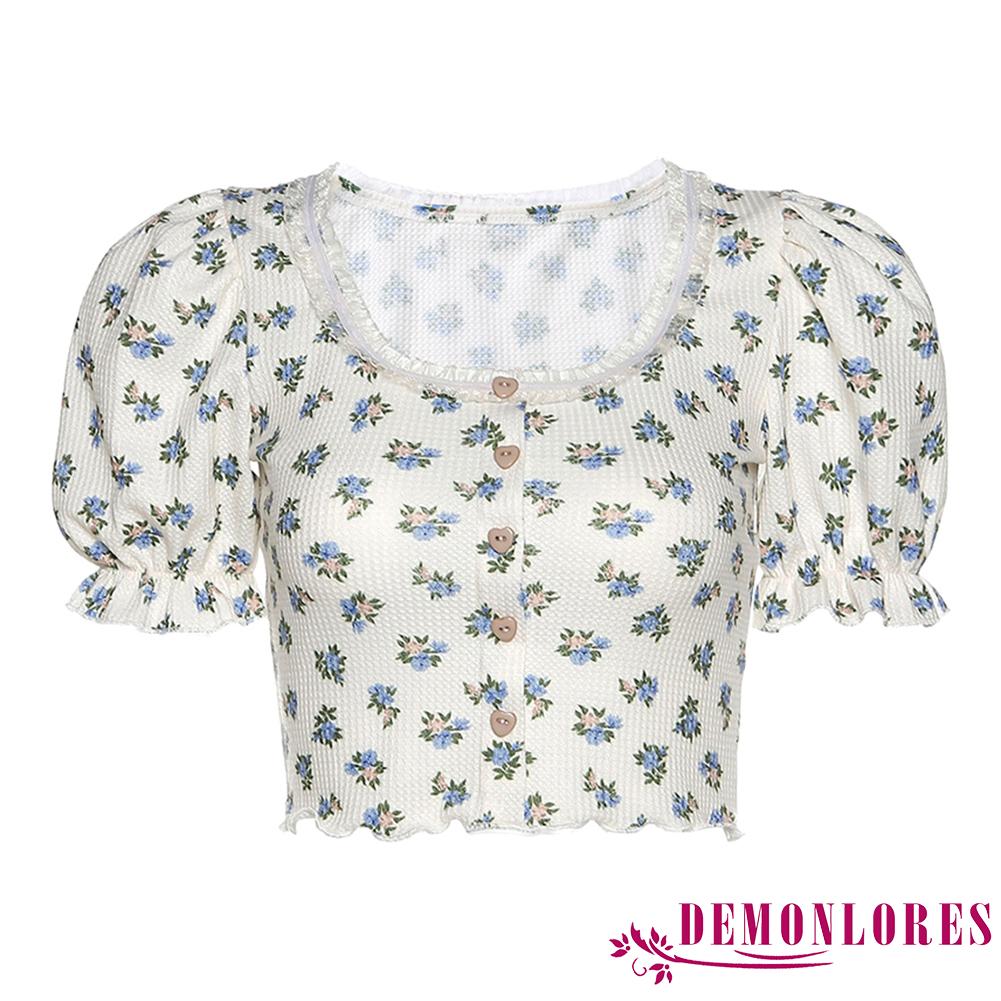 Áo Lửng Tay Phồng In Hoa Thời Trang Mùa Hè Xinh Xắn Cho Nữ