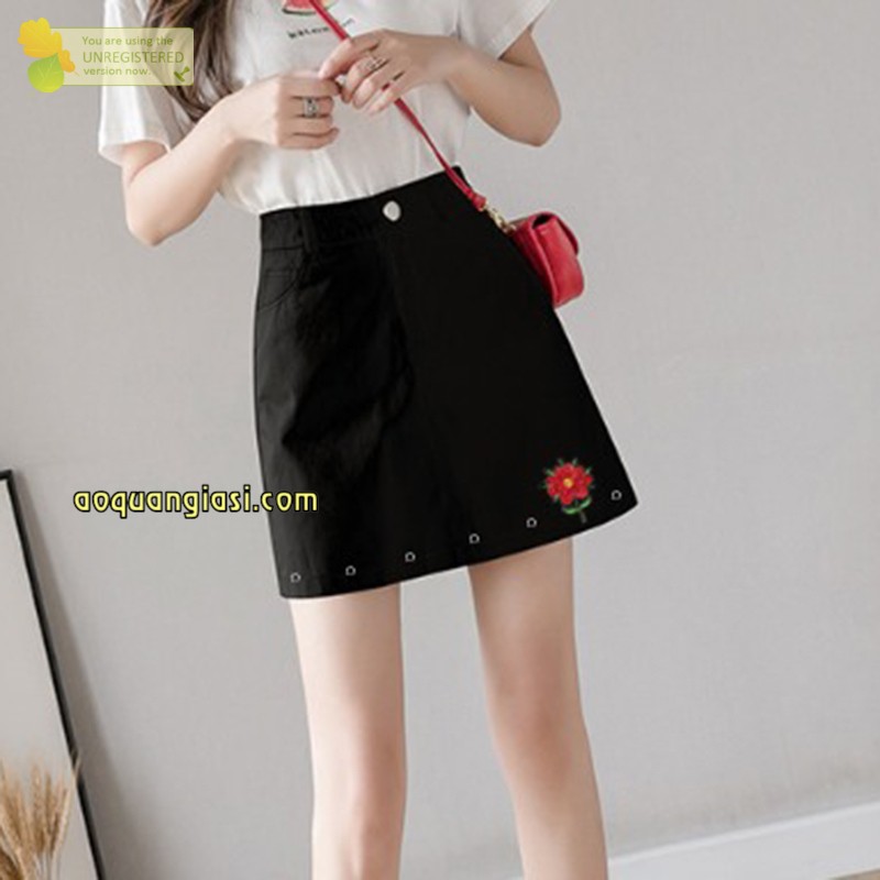 Chân váy nữ kaki AQGS hoa misa + cườm màu đen size S,M,L MT934 rẻ đẹp hàn quốc chuẩn store freeship 50k