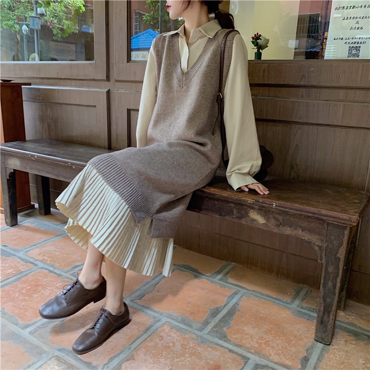 Kumivn set gile len+ váy dài đuôi cá cổ sơ mi ulzzang Hàn Quốc