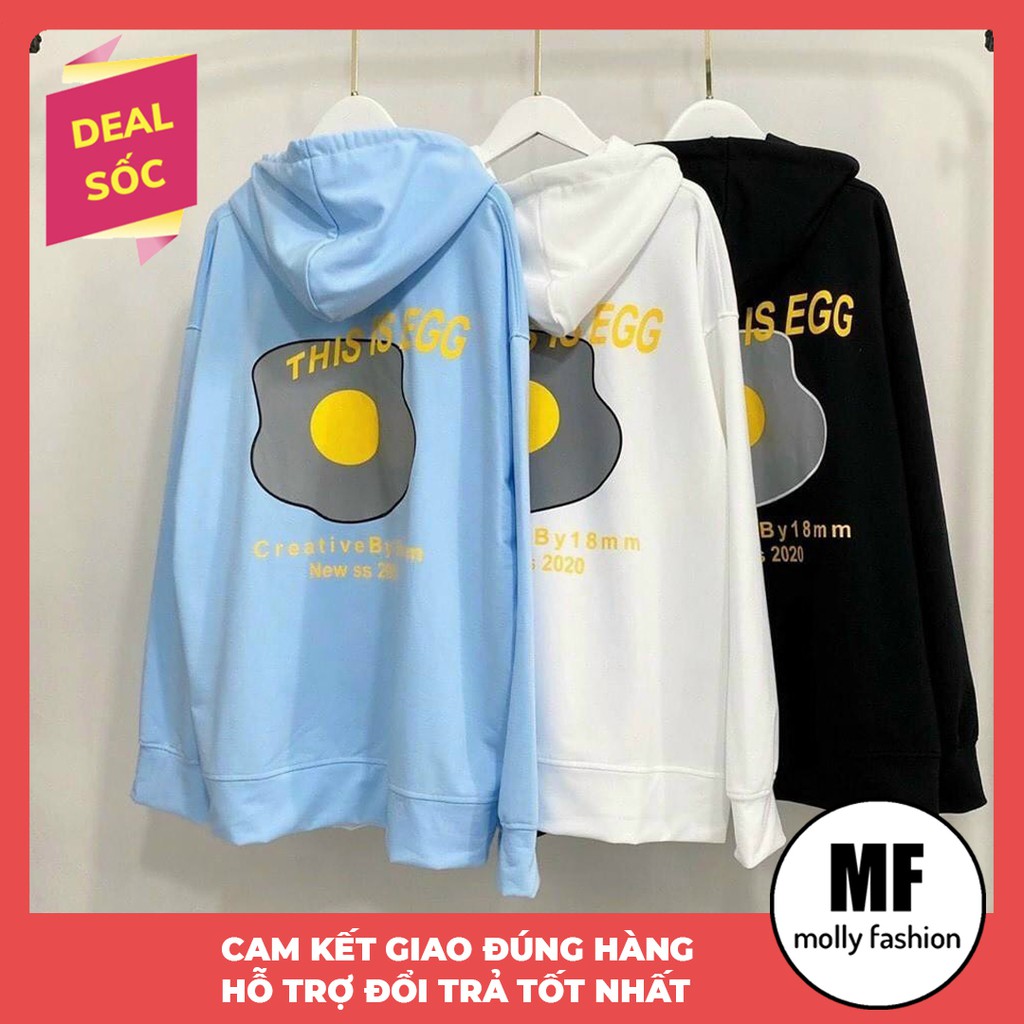 Áo khoác Hoodie nỉ nam nữ form rộng Egg Freesize mặc vừa từ 40-65kg Molly Fashion