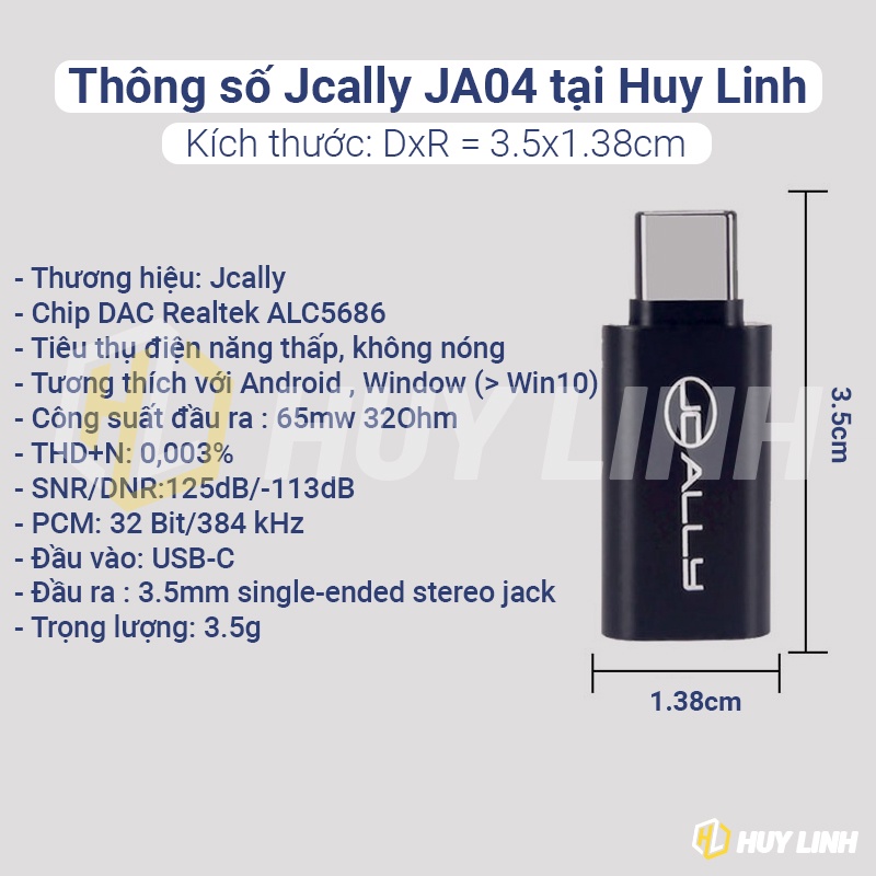 Đầu chuyển đổi JCALLY JA04 Chip Dac Realtek AL5686 đầu chuyển đổi âm thanh Type-C to 3.5mm