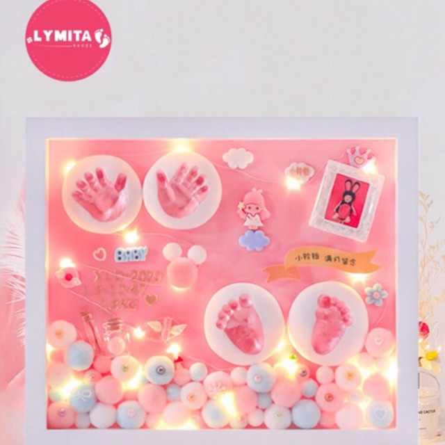 [Hàng sẵn+hộp quà+túi quà+khung bằng gỗ] Bộ khung ảnh in dấu chân tay bé