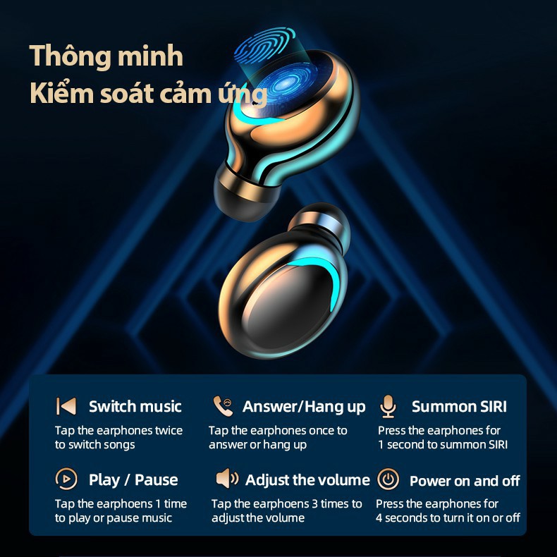 Tai nghe Bluetooth không dây AMOI F9 Pro  cho điện thoại Samsung, iphone, Apple- Kiêm pin sạc dự phòng, pin lâu hơn i12