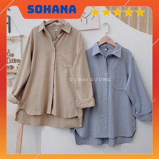 Áo sơ mi nữ dài tay trơn basic unisex dáng rộng chất pha đũi 3 màu