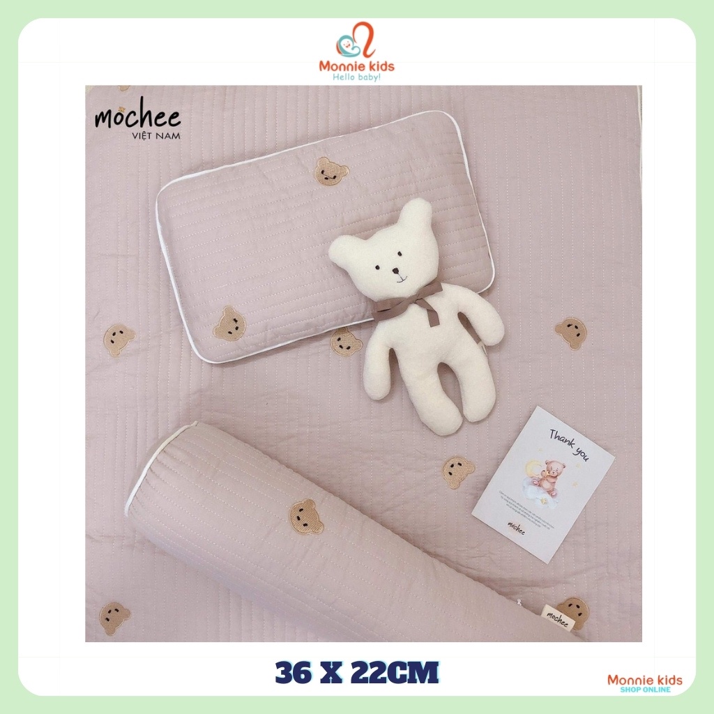 Gối nằm chần bông cho bé MOCHEE 36x22cm, gối ngủ trẻ em mềm mại - Monnie Kids