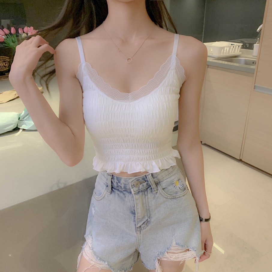 Áo Bra Croptop Nhún Phối Viền Ren A890