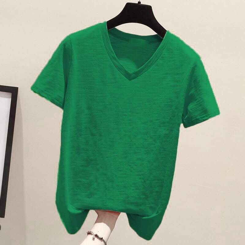 Áo thun xược cotton nữ cổ tim, cổ V