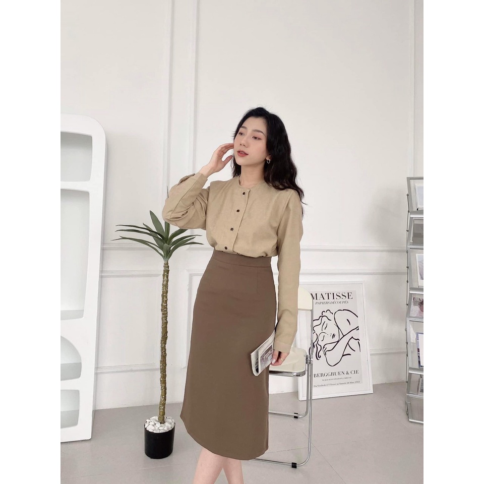 Chân váy chữ A công sở xẻ sau dài A70cm