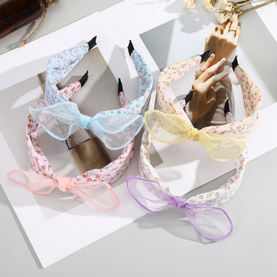 Cài tóc vải lưới thắt nơ họa tiết hoa phong cách Hàn Quốc cho nữ