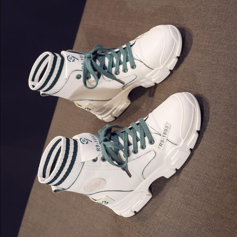 Giày MWC 0566 - Giày Thể Thao Nữ Cổ Cao, Sneaker Da Phối Vải, Sneaker Đế Cao Cá Tính