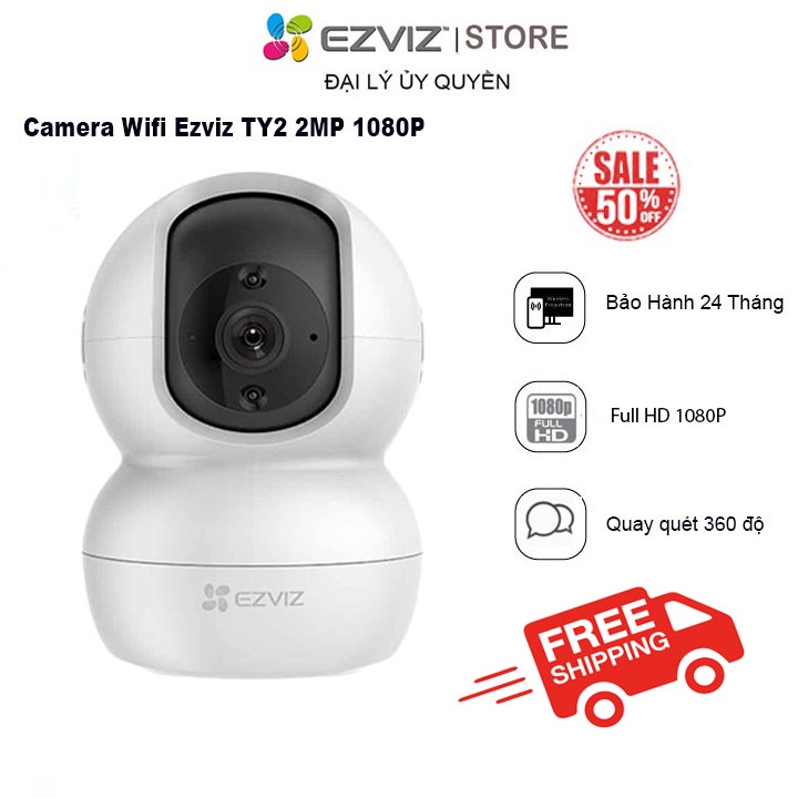 Camera Wifi EZVIZ TY2 1080P -CHÍNH HÃNG- Đàm Thoại 2 Chiều,Quay Quét 360 Độ Thông Minh , Hình ảnh Full HD - BH 24TH