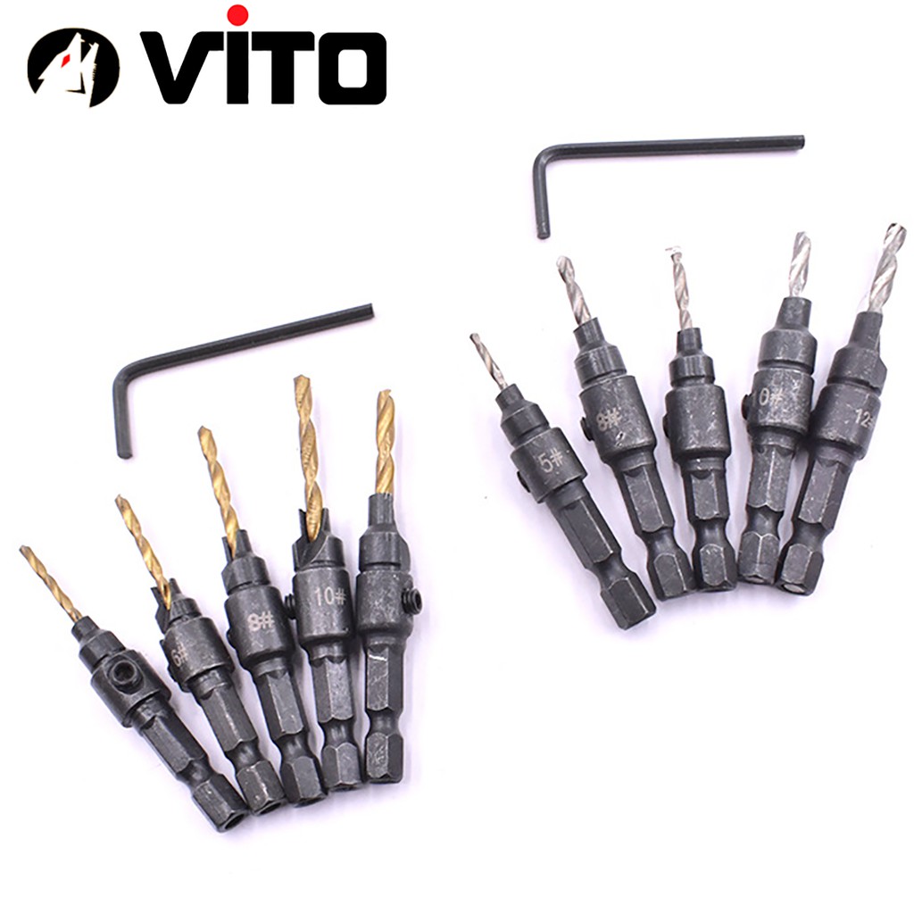 Bộ 5 Mũi Khoan Gỗ Chỉnh Cữ VITO Bắt Âm Mũi Vít Chân Lục Giác