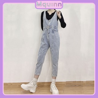 Quần yếm jean dài nữ phối dây rút ôm eo phong cách ulzzang Hàn quốc MQuinn YN08