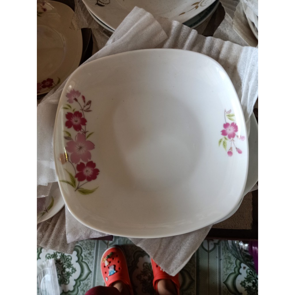đĩa vuông sứ hoa 68
