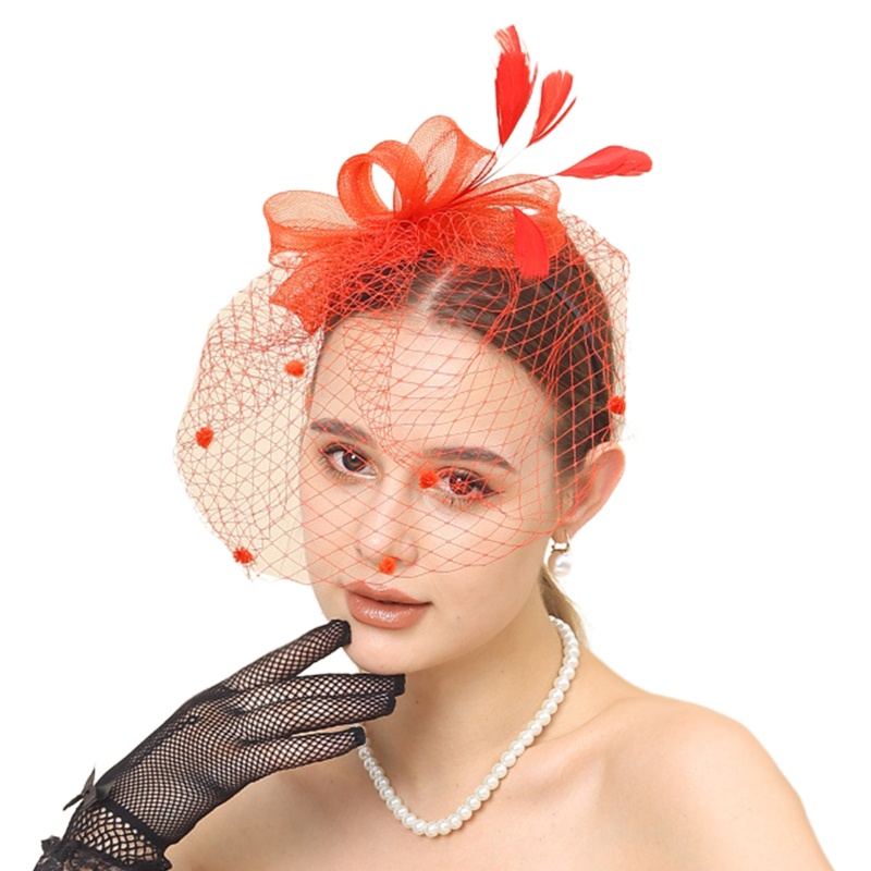 Băng Đô Cài Tóc Phối Lưới Đính Lông Vũ Dành Cho Cô Dâu