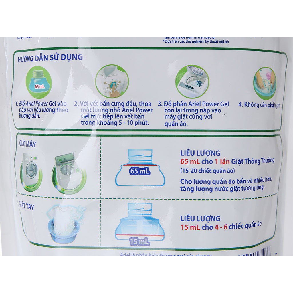 Nước Giặt Ariel Power Gel Matic Dạng Túi 1,4kg (Tẩy sạch vết bẩn tốt hơn gấp 2 lần)