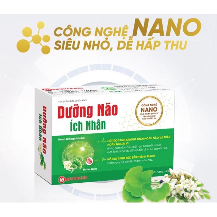 DƯỠNG NÃO ÍCH NHÂN – Hỗ trợ lưu thông máu, tăng cường tuần hoàn não, giảm đau đầu, mất ngủ (20 viên)