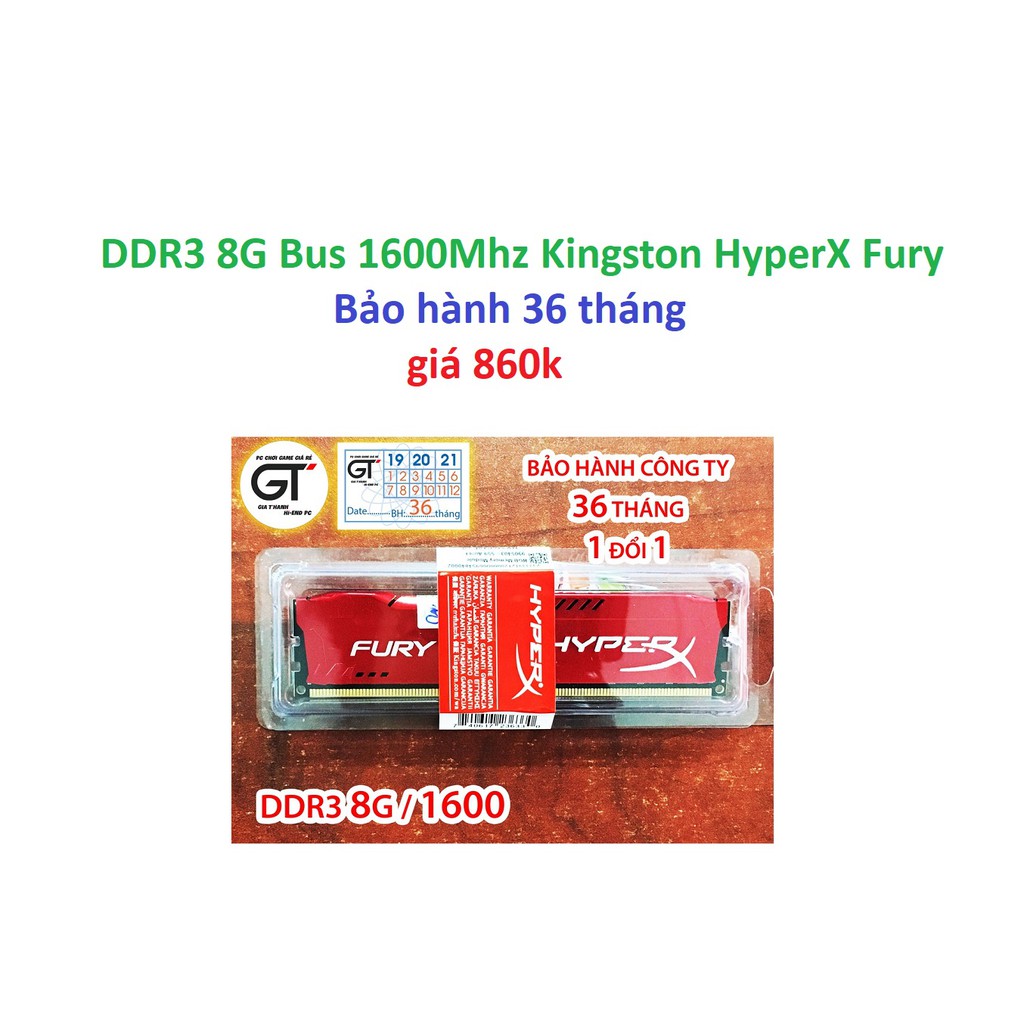 DDR3 8G Bus 1600Mhz Kingston HyperX Fury công ty - bảo hành 36 tháng