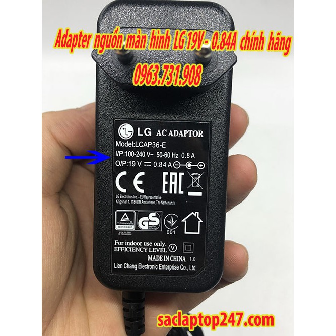 Adapter nguồn màn hình LG 19V 0.84A chính hãng