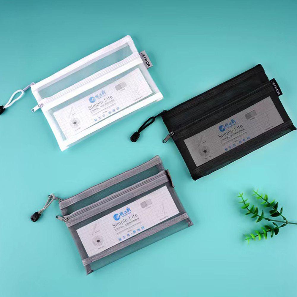Túi đựng bút MMULCK A6 bằng nilon trong suốt hai ngăn cỡ lớn tiện dụng