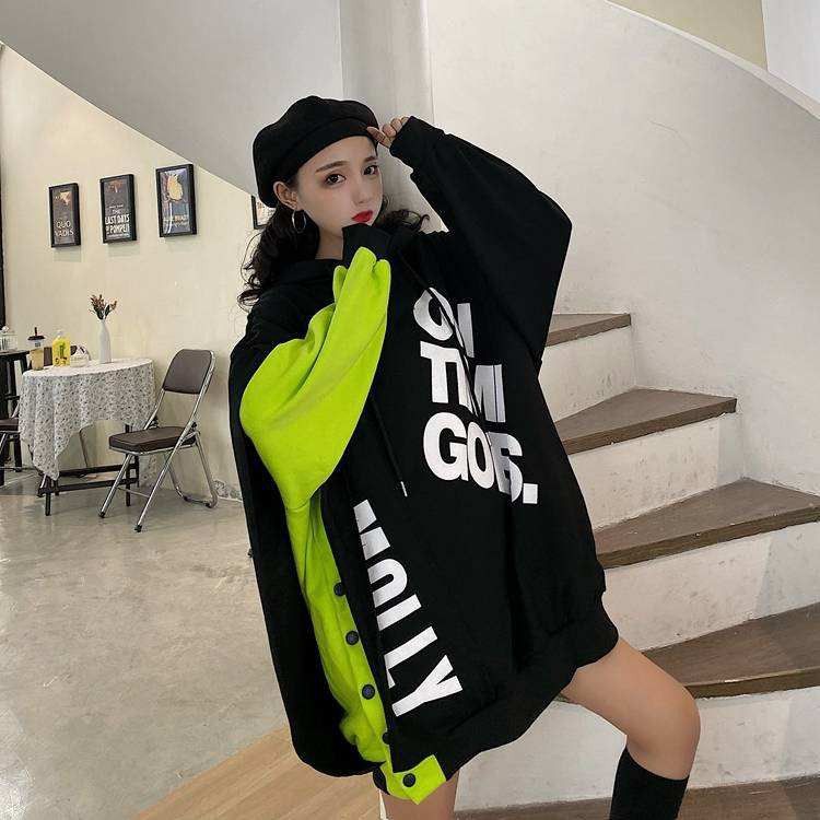 [ORDER] Áo hoodie thời trang tay dài độc lạ form rộng thiết kế gài nút có thể mở nút thành xẻ tà ulzzang ( 2 màu )