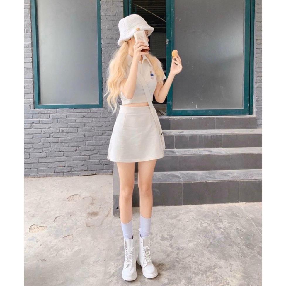 Set bộ áo croptop và chân váy chữ A có kèm quần trong 💖