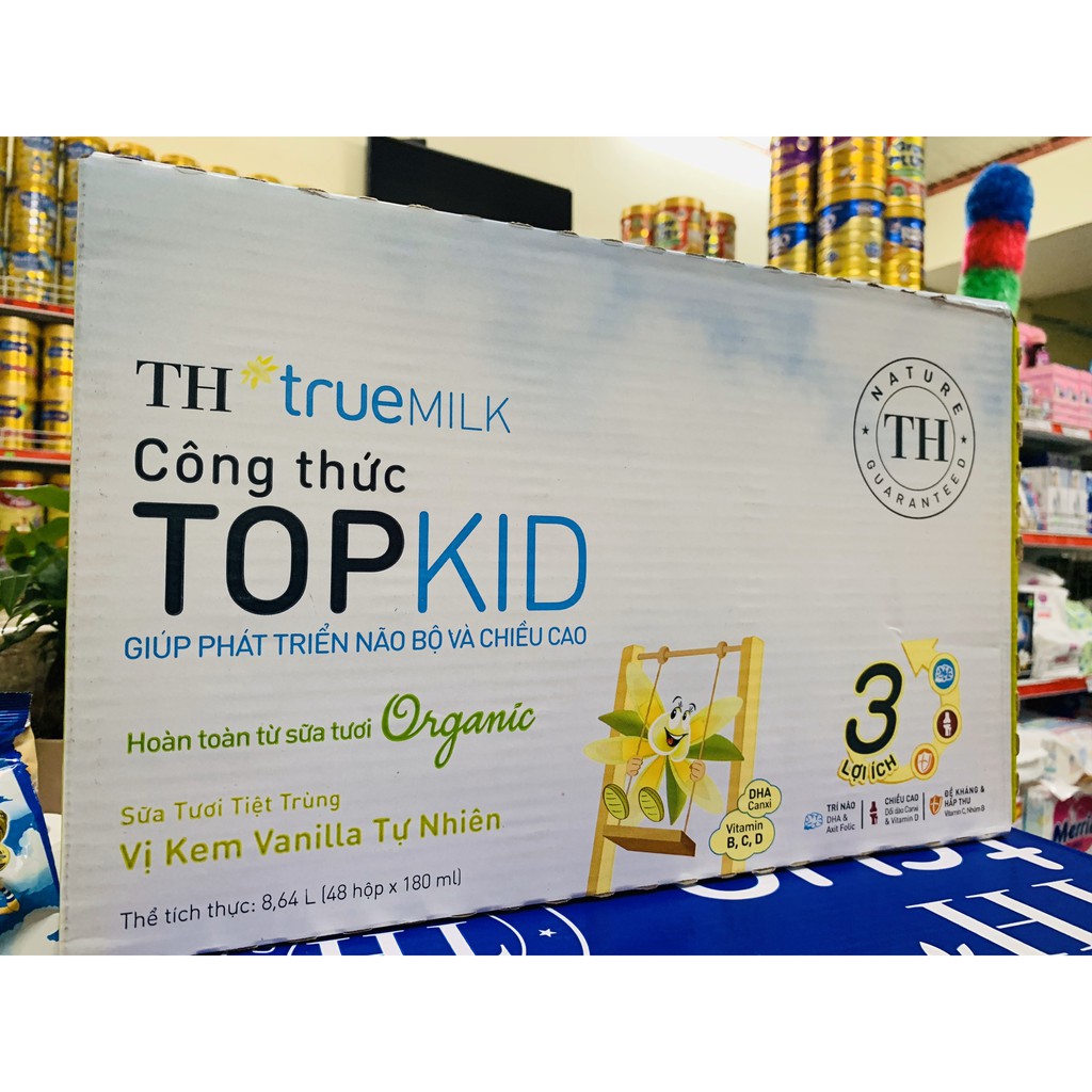 Thùng sữa TH True MILK TOPKID Organic Vanilla 48x180ml