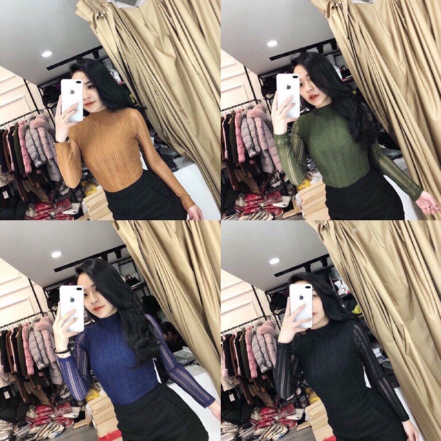 YY - Áo nhũ sọc cổ 3 phân nữ nhiều màu - video thật