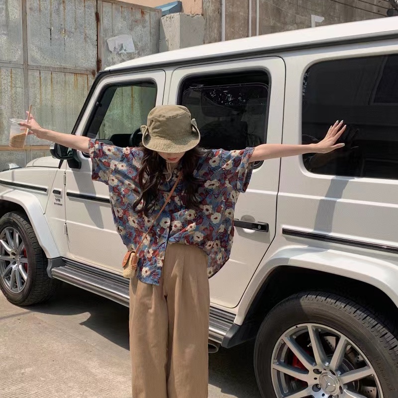 Áo sơ mi SUXI tay ngắn dáng rộng phong cách cổ điển thời trang mùa hè dành cho nữ