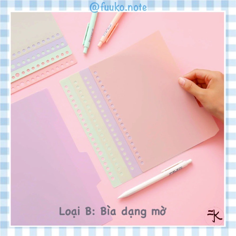 ( 2 loại) Set 4 bìa phân trang tab nhiều màu A5 B5 A4 sổ còng binder planner bullet journal